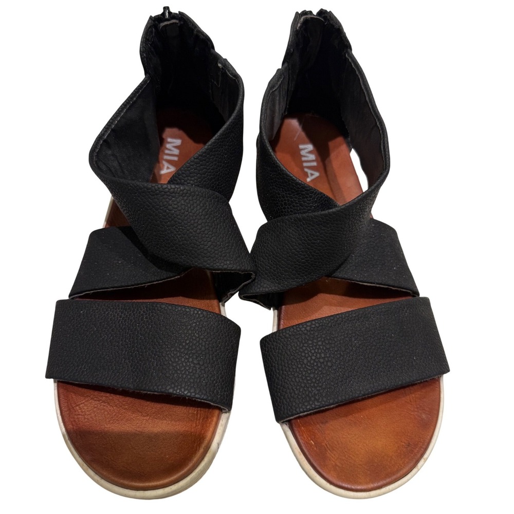 MIA Bethanny Black Faux Leather Zipper Ankle Strap Sandals Women Size‎ 9